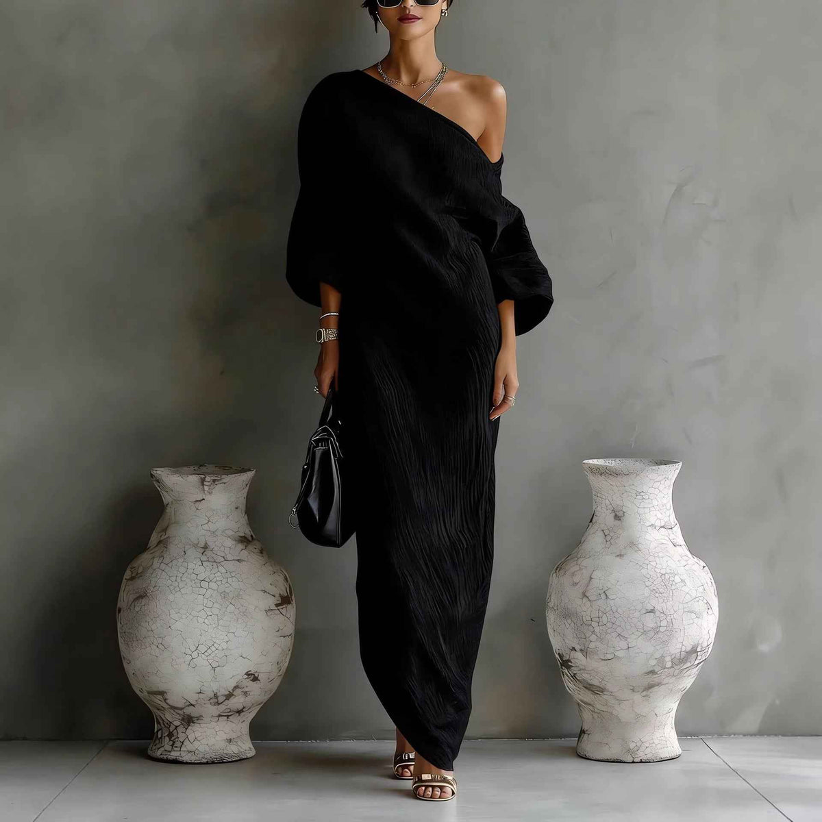Irregular Off-shoulder Long Dress Fashion Elegant Long-sleeved Dresses Women's Beach Vacation Clothing