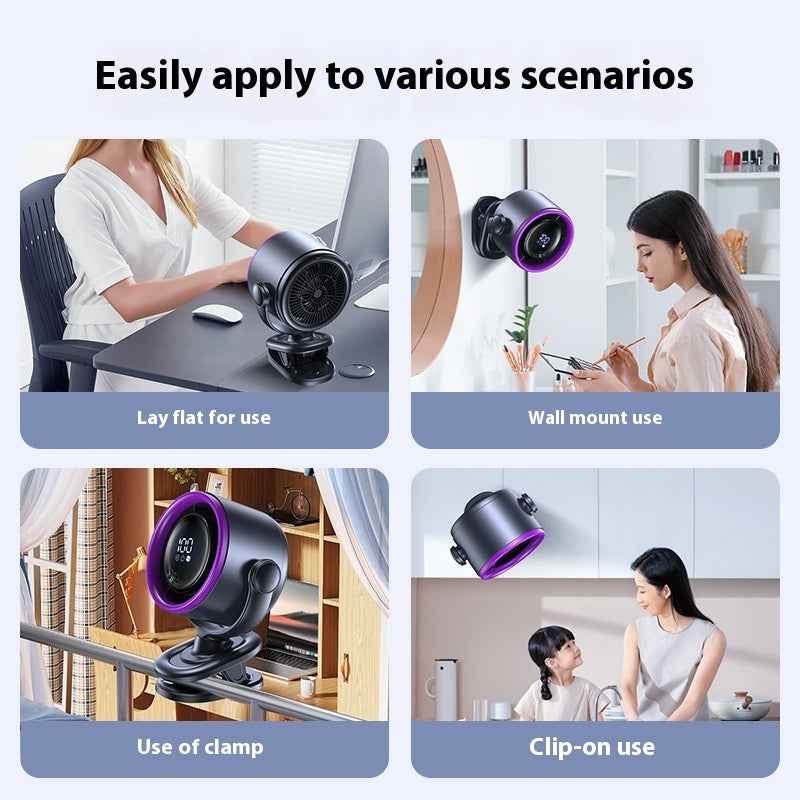 USB Rechargeable Wall-Mount Digital Fan Clip Display - Desktop Air Circulator
