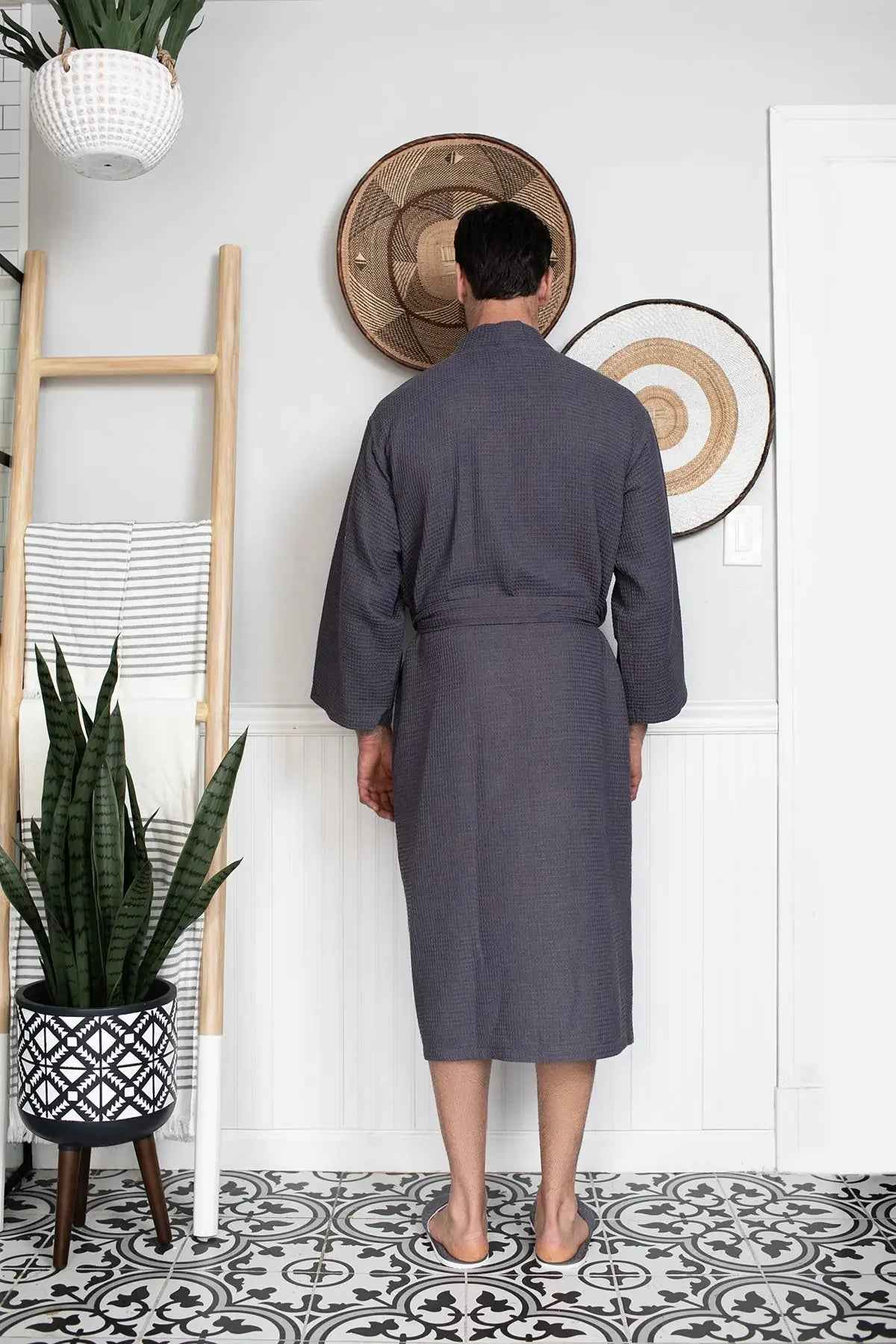 Men's Waffle Spa Bathrobe - Quick Dry, Lightweight Kimono