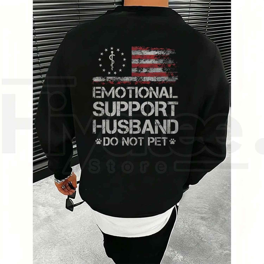 "Emotional Support Husband" – USA Flag Motif Graphic Apparel