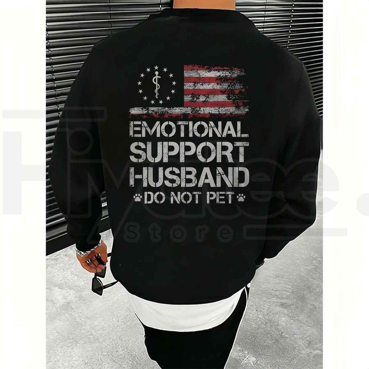 "Emotional Support Husband" – USA Flag Motif Graphic Apparel
