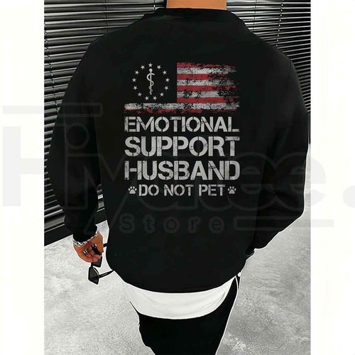 "Emotional Support Husband" – USA Flag Motif Graphic Apparel