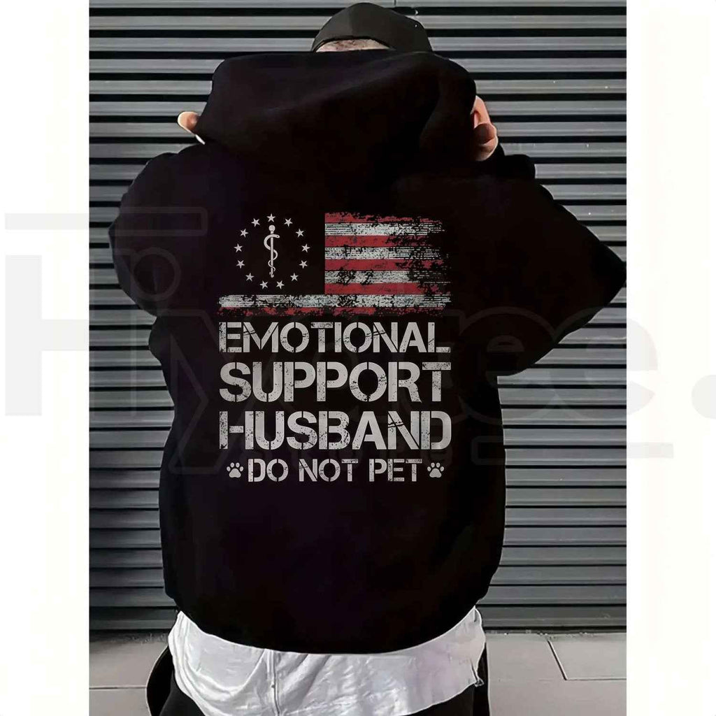 "Emotional Support Husband" – USA Flag Motif Graphic Apparel