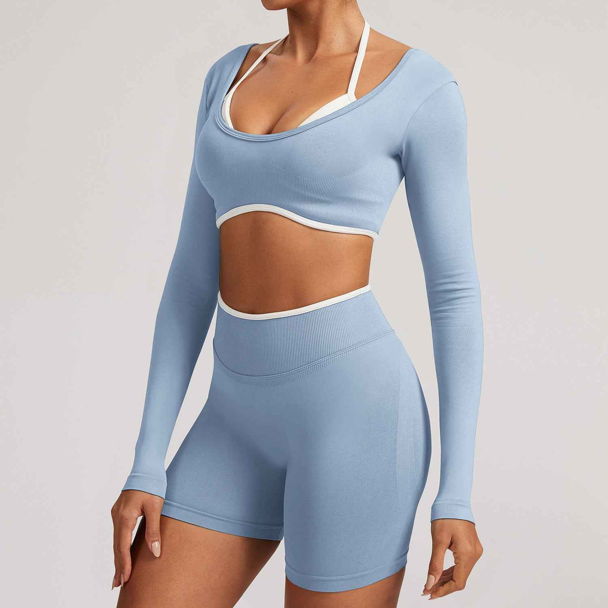 Cross-border Tight-fitting Seamless Faux Two-piece Long-sleeve Sports Top