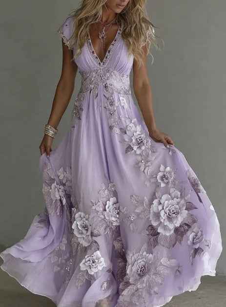 Purple SWEET Printed Women's Dress - Soft Polyester & Versatile Sizes