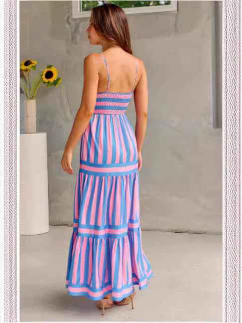 Summer Striped Backless Suspender Dress - Unique & Stylish Beachwear for Women