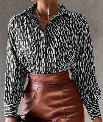 Elegant All-Over Print Women's Button-Up Shirt - Versatile Business Casual