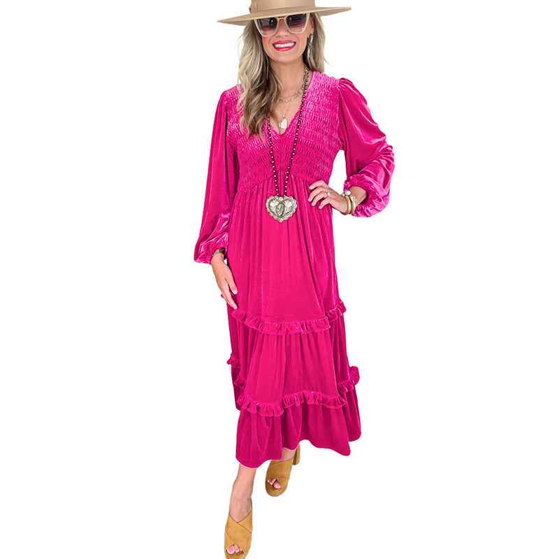 Solid Color Velvet Dress for Women - Elegant One-Step Skirt Style