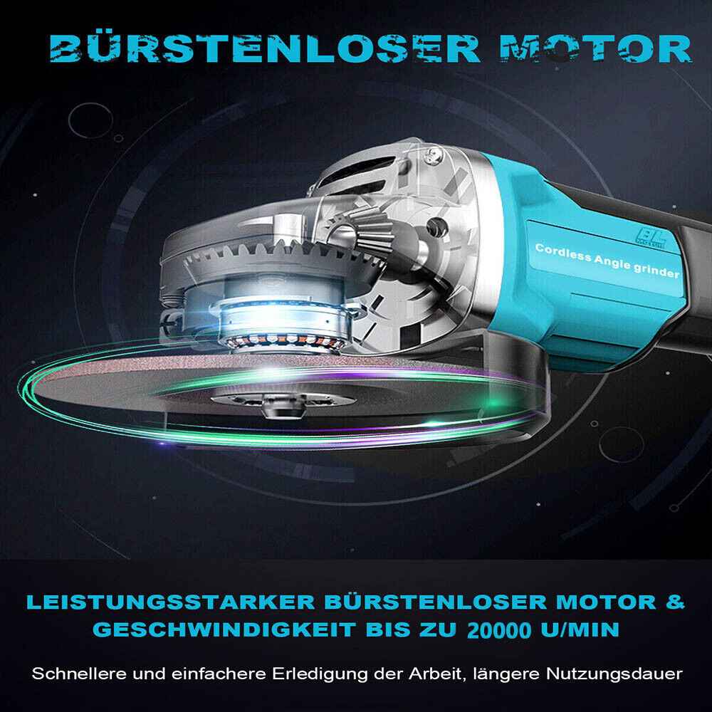 Cordless Angle Grinder 125mm 21V - Electric Rotary Tool w/2 Batteries