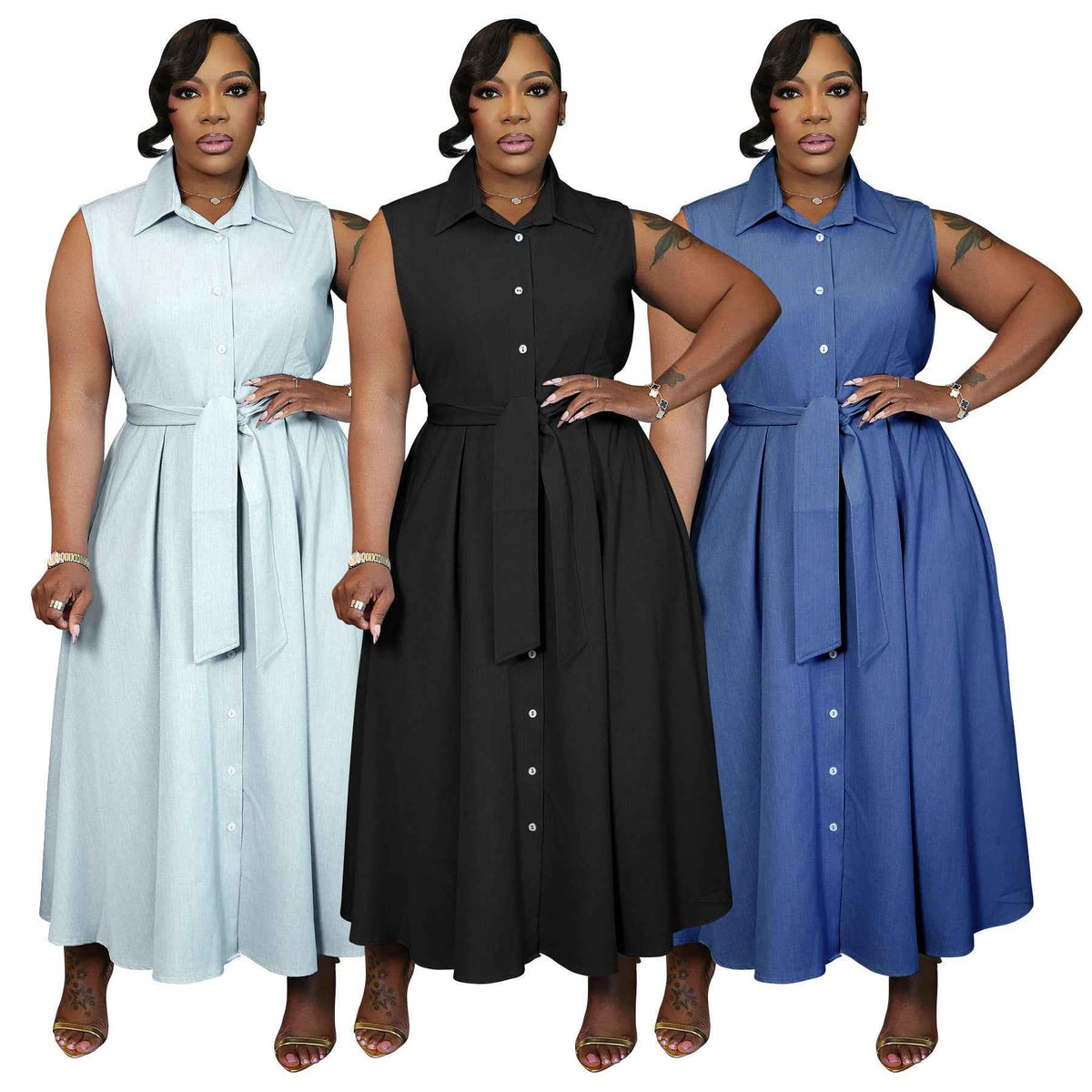 Sleeveless Belled Shirt Dress for Women | Elegant Commuter Style