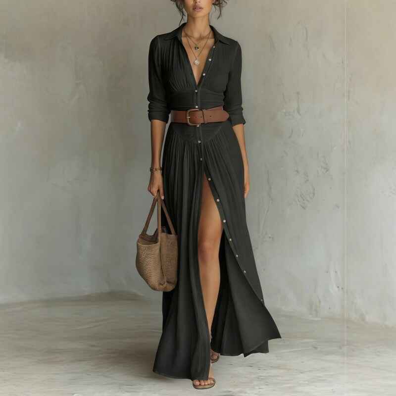 Women's V-Neck Long Maxi Dress - Elegant & Comfortable Casual Wear