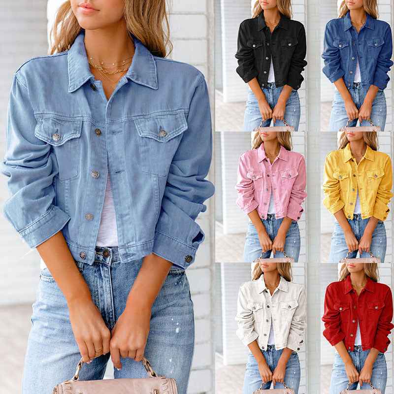 Long Sleeve Denim Jacket - Autumn Winter Fashion Short Outerwear