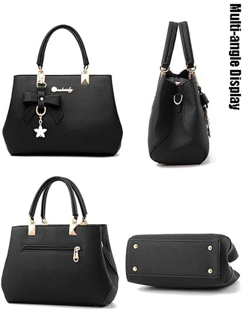 Women's PU Leather Crossbody Bag with Bow Pendant - Fashionable Small Satchel