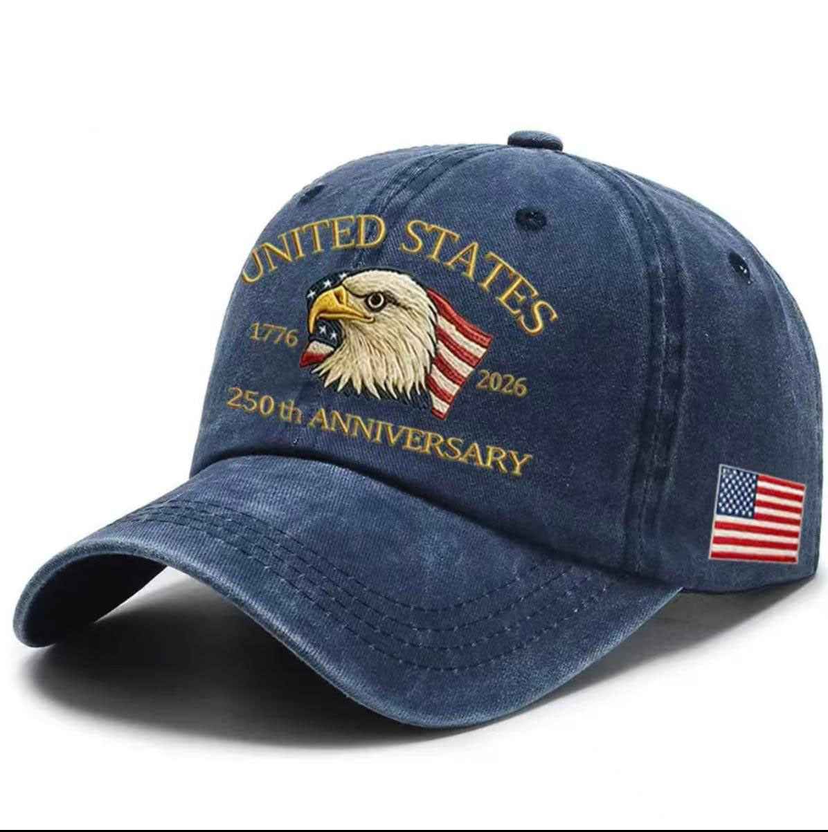 USA 250th Anniversary Baseball Cap - USA Eagle Washed Print Design