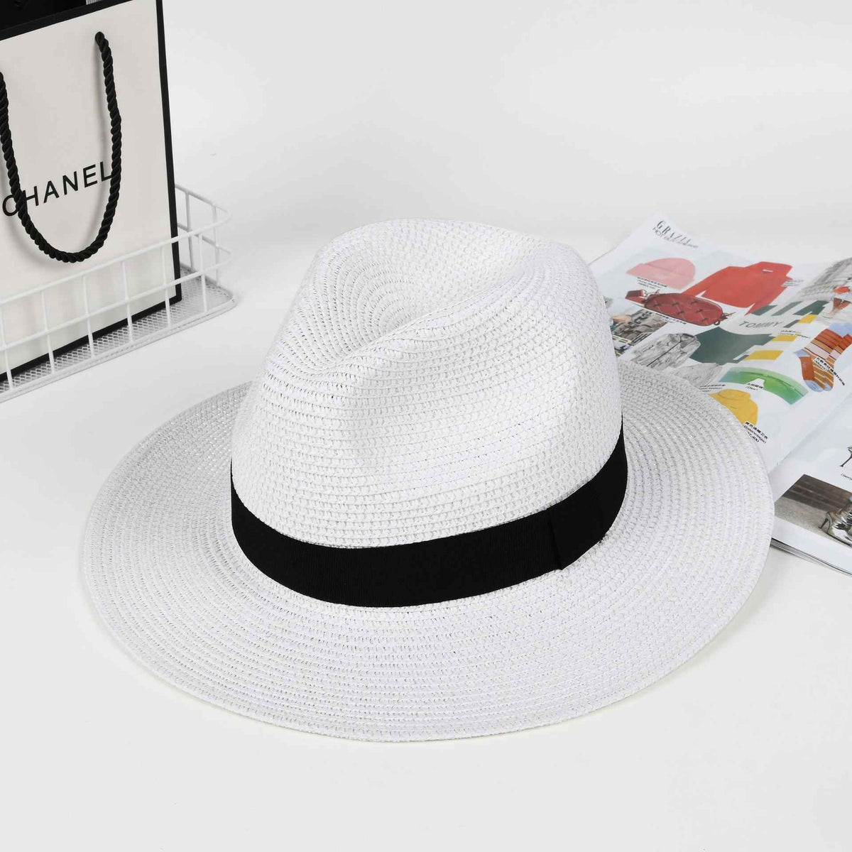 Women's Large Head Panama Straw Hat, Breathable UV Protection Summer Cap