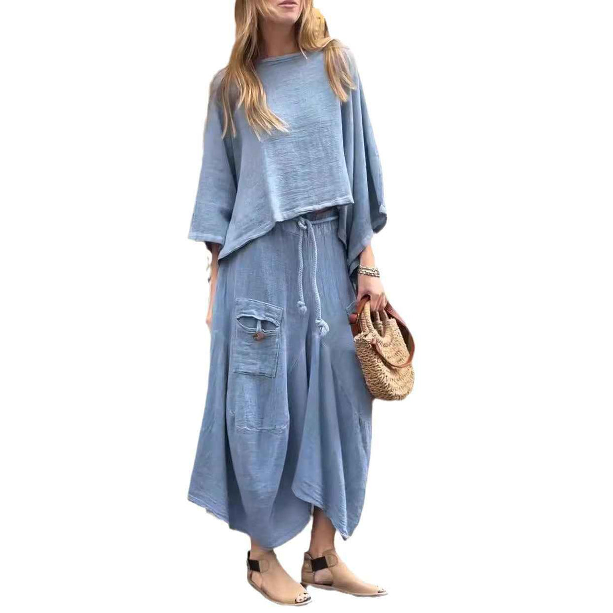 Yellow Comfy Pullover Top & Long Skirt Set - Effortless Casual Style