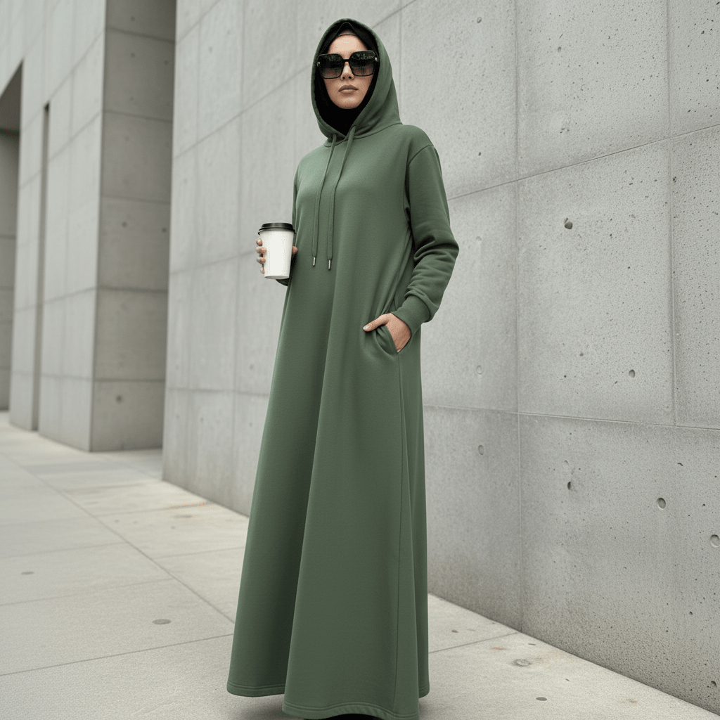 French Terry Hoodie Abaya mit Taschen (MA340)