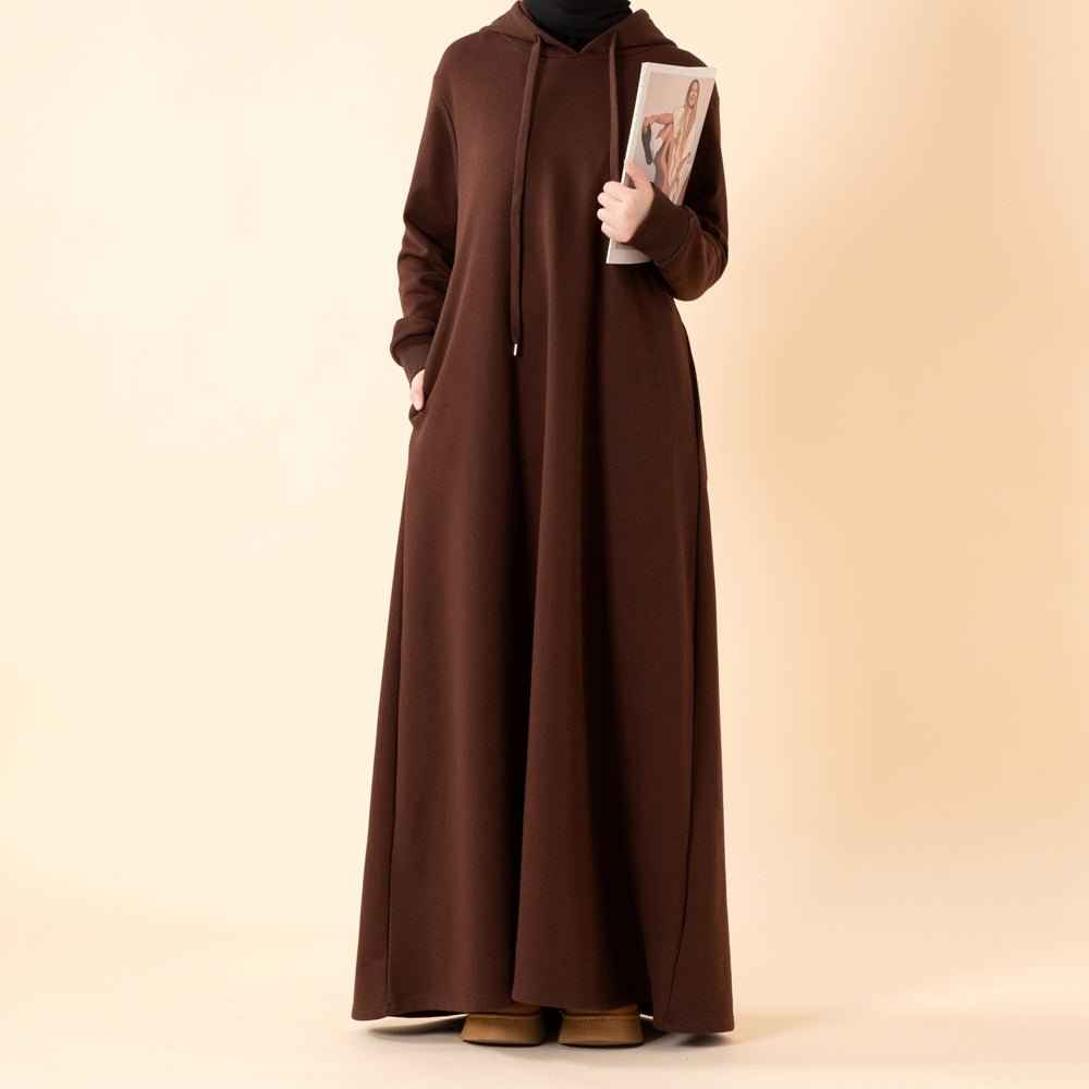 Elegant French Terry Abaya Hoodie With Pockets - Comfort & Style