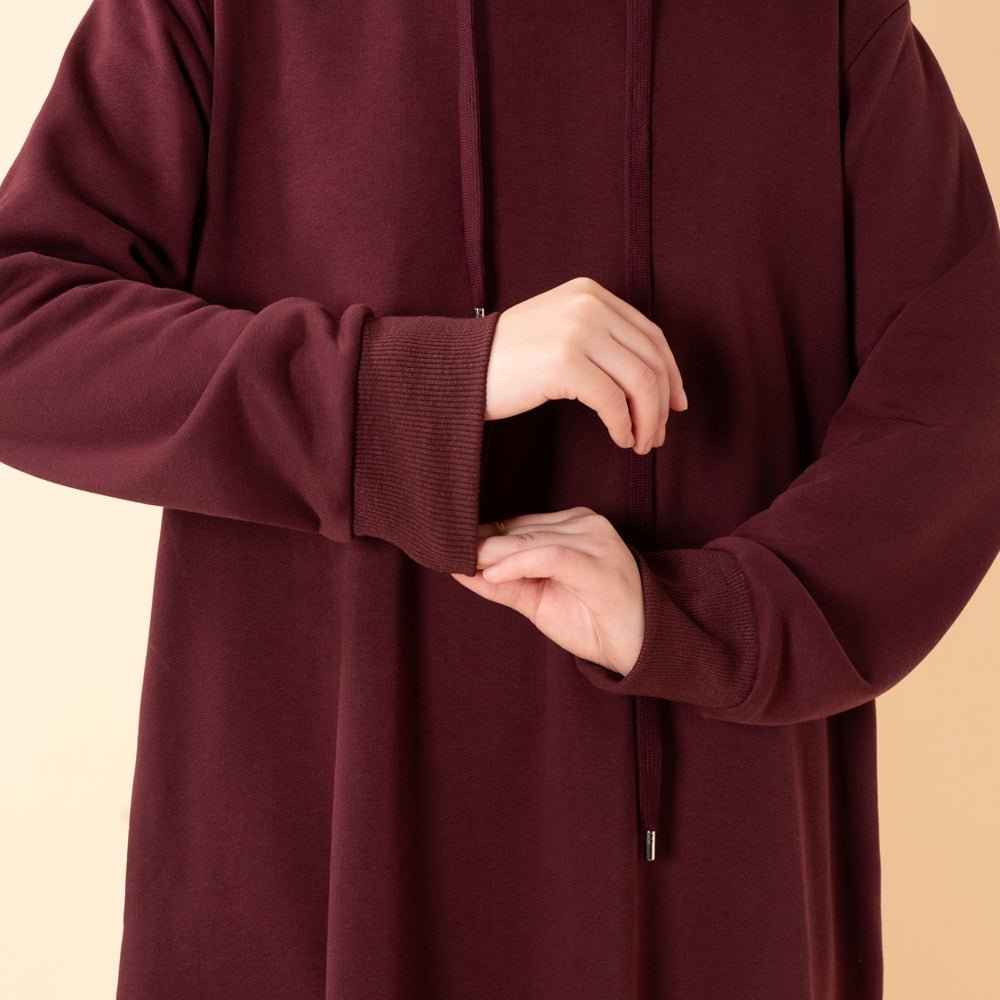 Elegant French Terry Abaya Hoodie With Pockets - Comfort & Style