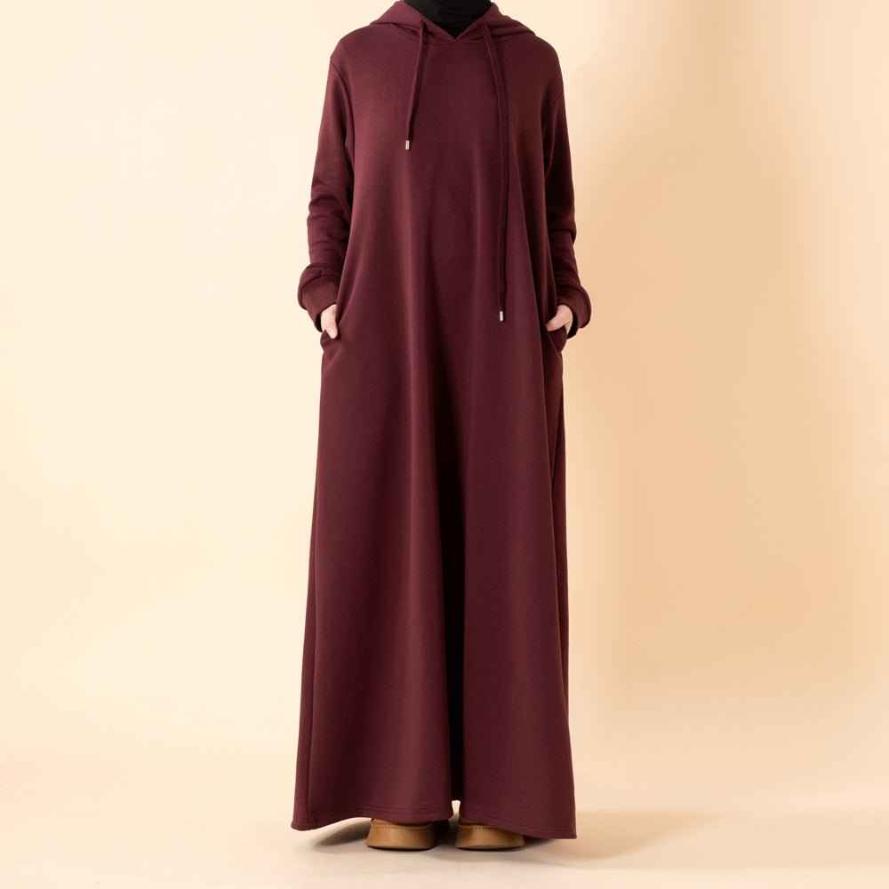 Elegant French Terry Abaya Hoodie With Pockets - Comfort & Style