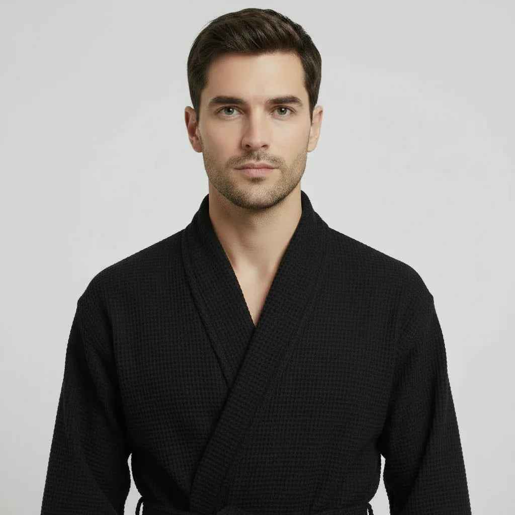 Men's Waffle Spa Bathrobe - Quick Dry, Lightweight Kimono