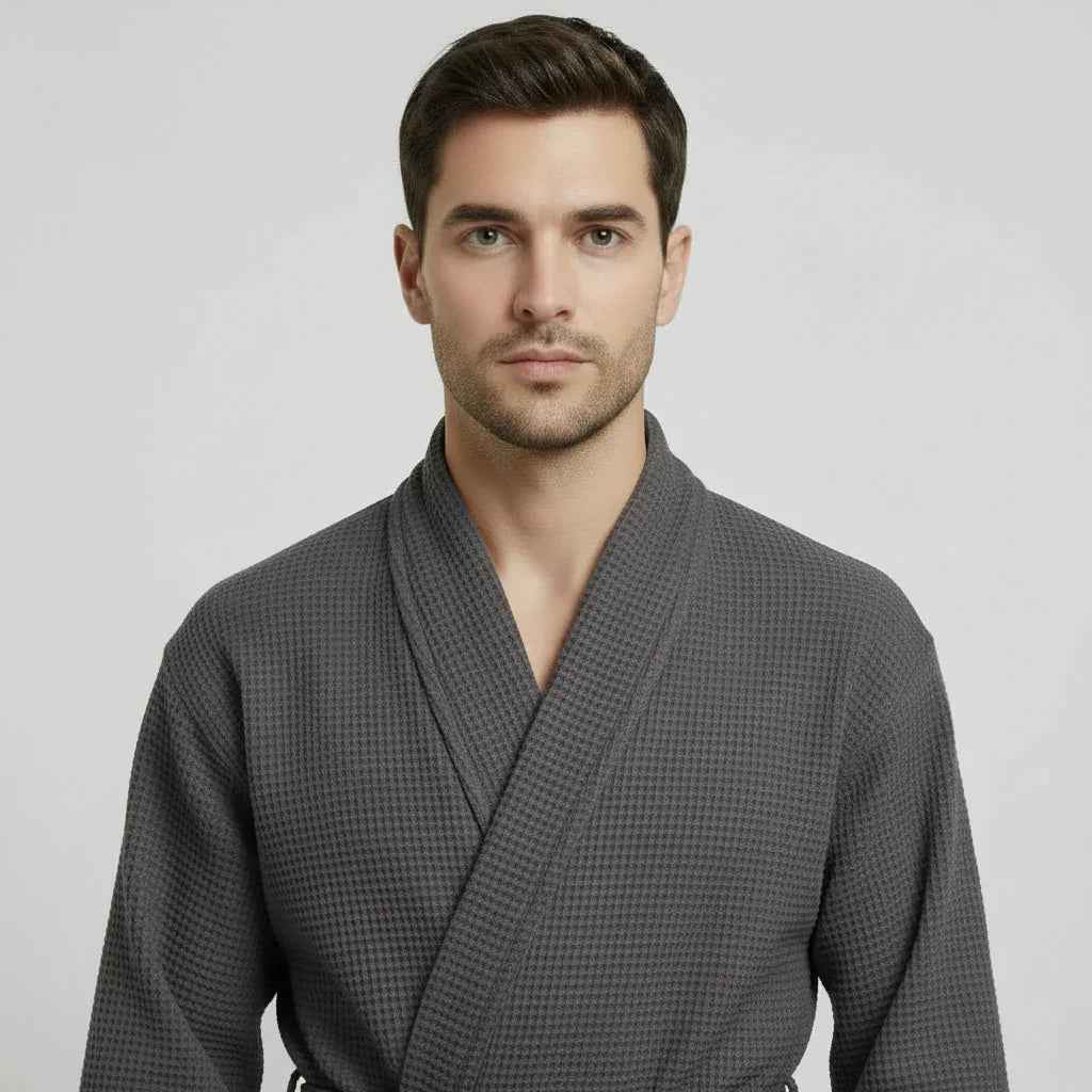 Men's Waffle Spa Bathrobe - Quick Dry, Lightweight Kimono