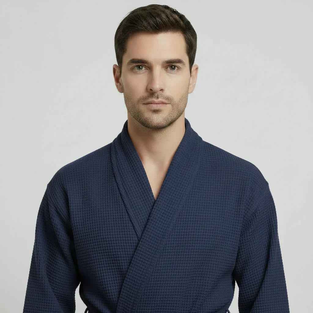 Men's Waffle Spa Bathrobe - Quick Dry, Lightweight Kimono