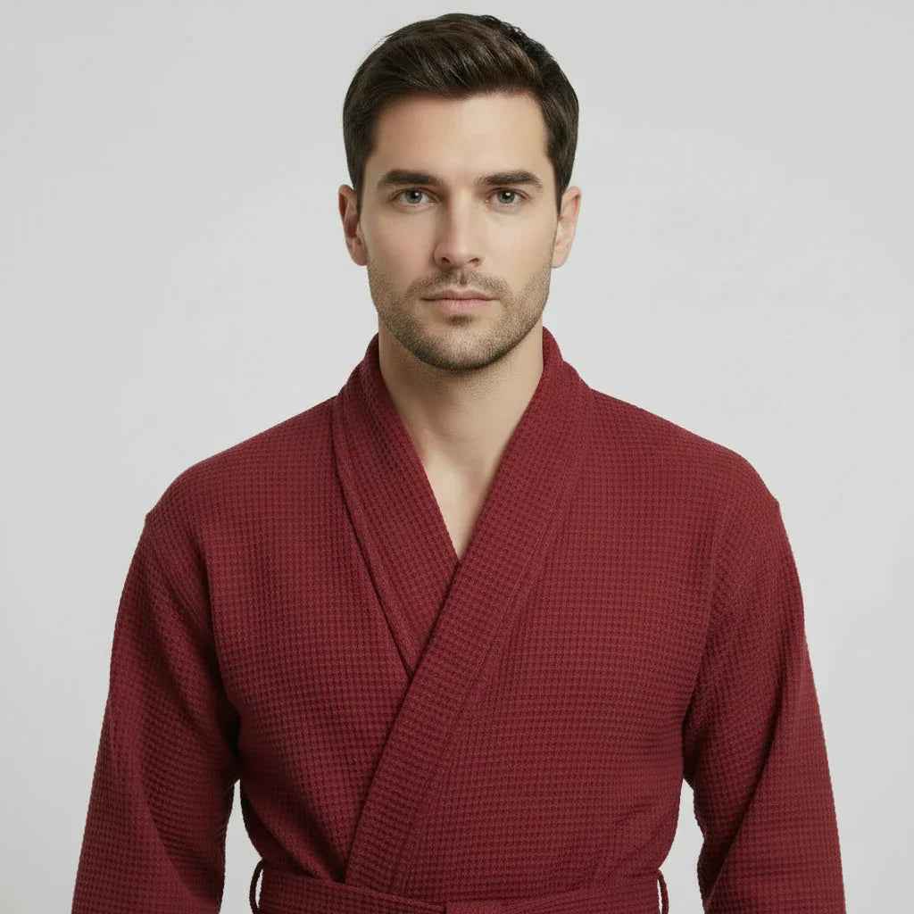 Men's Waffle Spa Bathrobe - Quick Dry, Lightweight Kimono