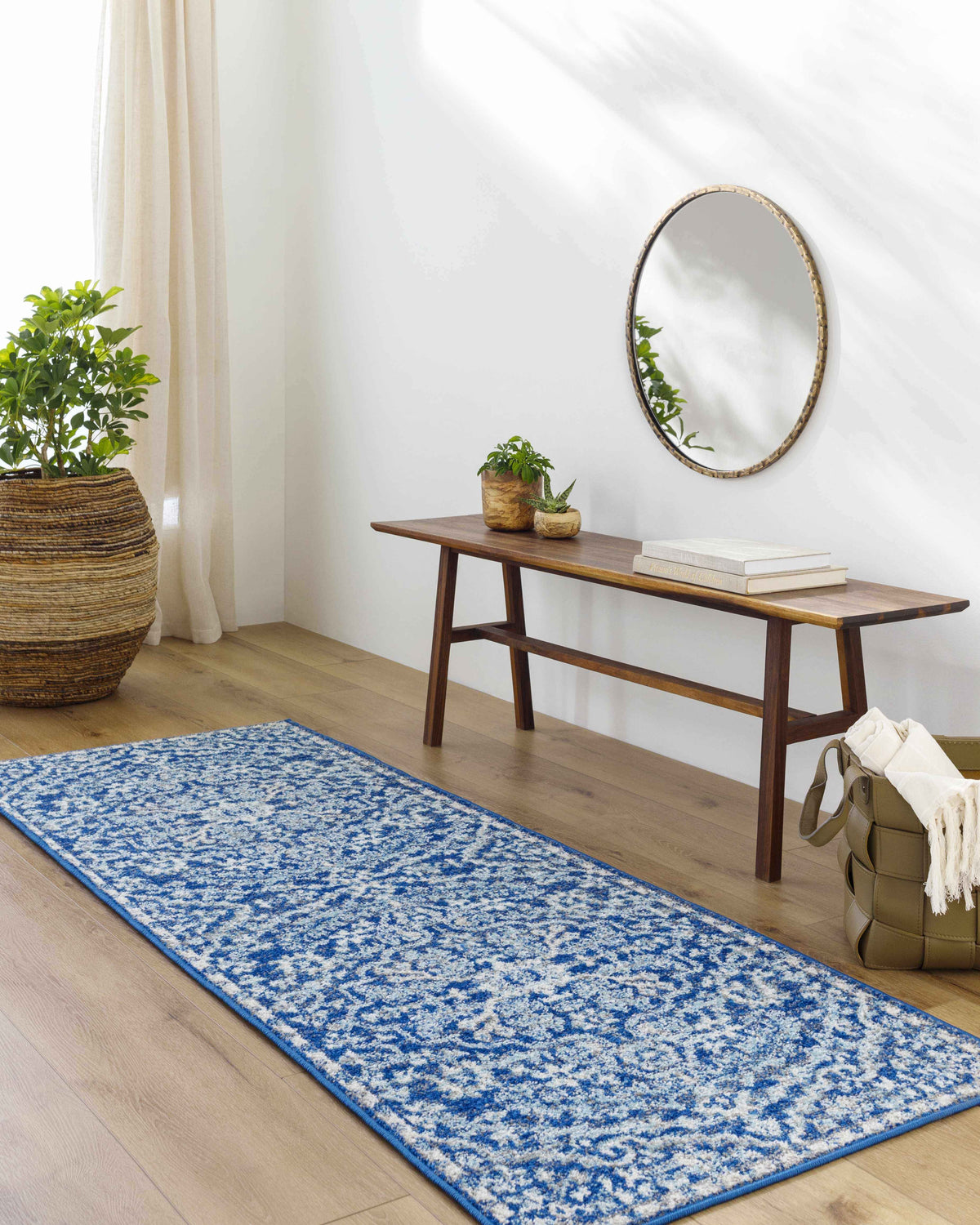 Blue Bodrum Traditional Area Rug, Machine Woven Polypropylene Medallion