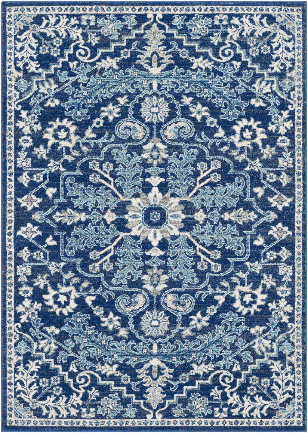 Blue Bodrum Traditional Area Rug, Machine Woven Polypropylene Medallion