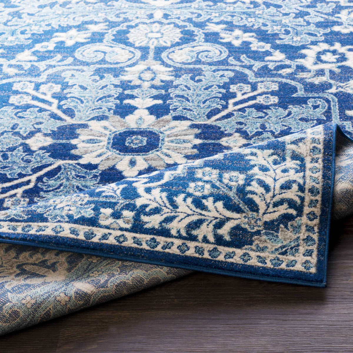 Blue Bodrum Traditional Area Rug, Machine Woven Polypropylene Medallion