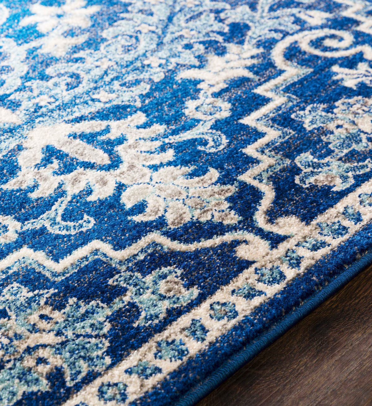 Blue Bodrum Traditional Area Rug, Machine Woven Polypropylene Medallion