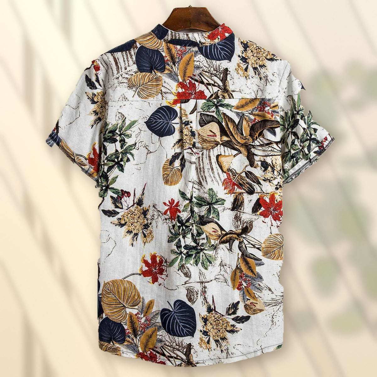Vintage botanical floral button-up shirt back view