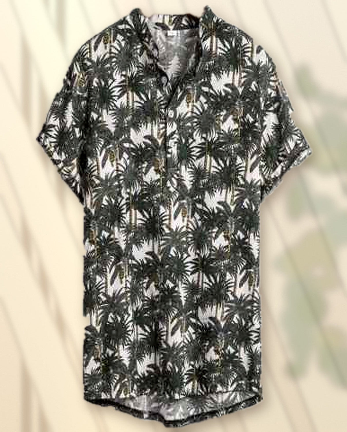 Green color variant palm-tree tropical short sleeve shirt