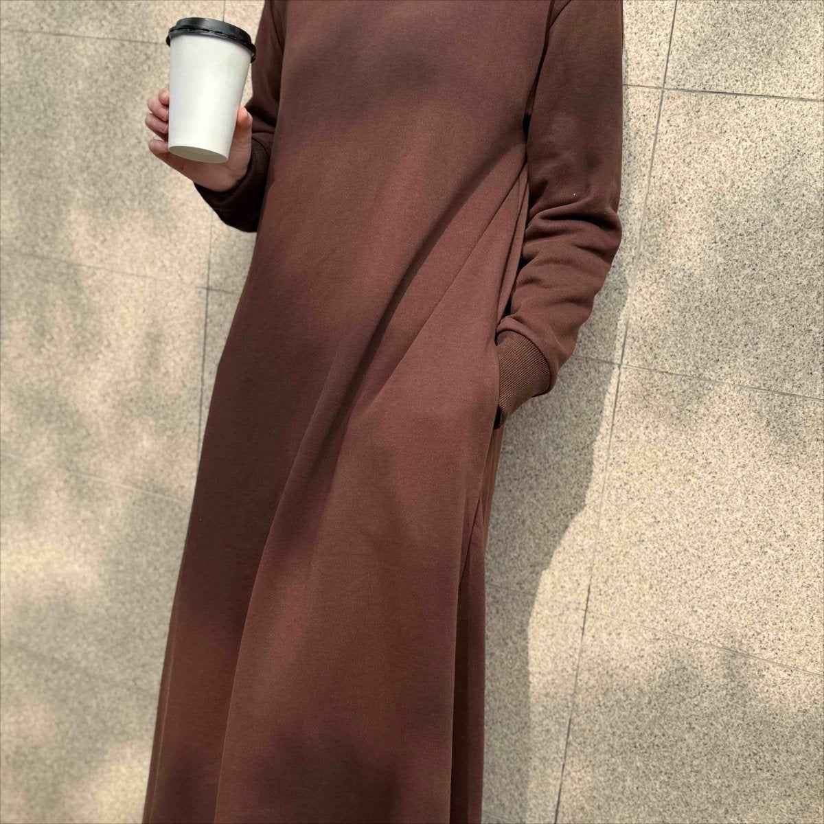 Elegant French Terry Abaya Hoodie With Pockets - Comfort & Style