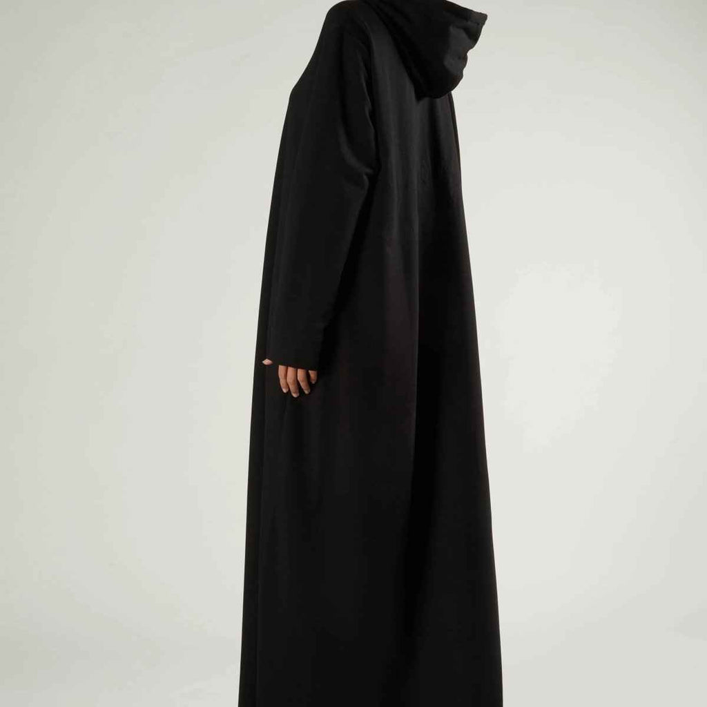 Elegant French Terry Abaya Hoodie With Pockets - Comfort & Style