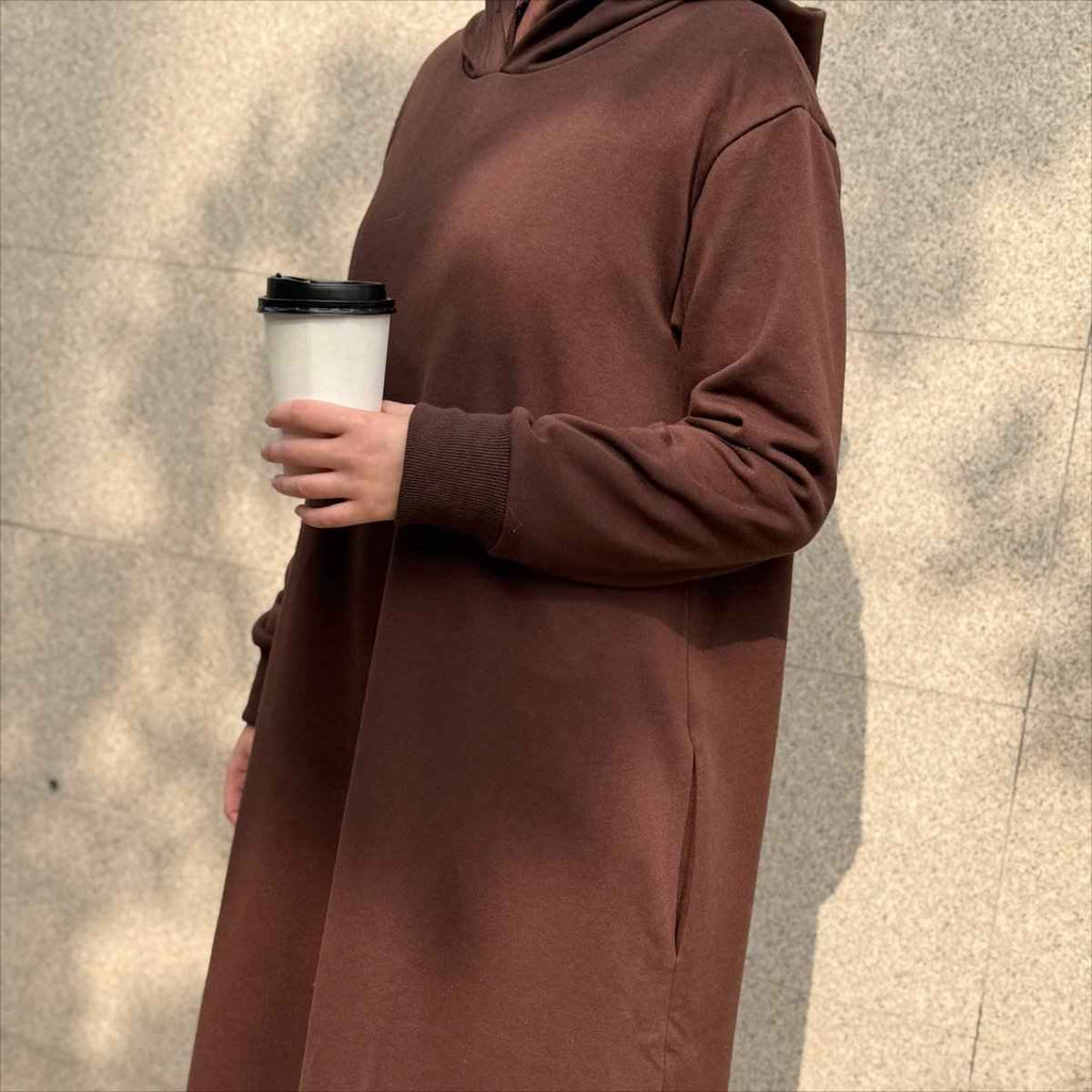 Elegant French Terry Abaya Hoodie With Pockets - Comfort & Style