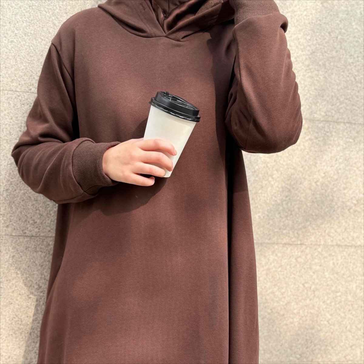 Elegant French Terry Abaya Hoodie With Pockets - Comfort & Style