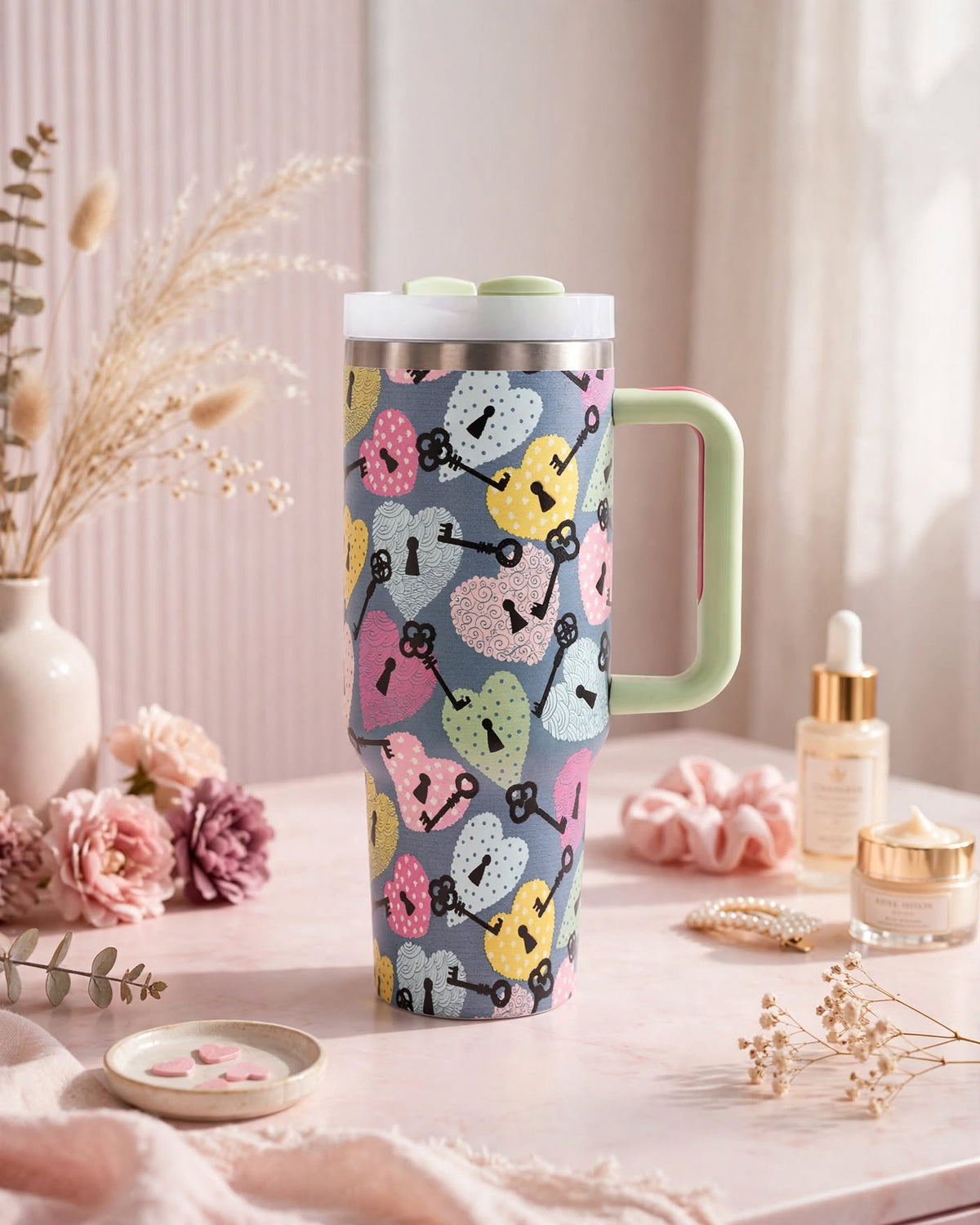 40oz Tumbler With Handle and Straw Lid – 1200ml Insulated Stainless Steel Tumbler, Cold 24H / Hot 12H, Leak-Proof, Cup Holder Friendly – 42+ Prints