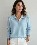 Women's Knit Polo Sweater | V-Neck Long Sleeve Autumn Winter Style