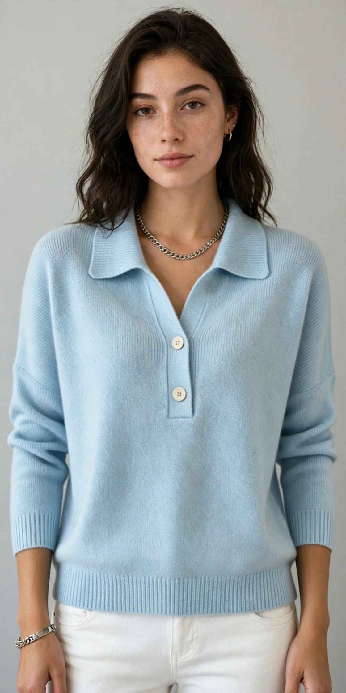 Women's Knit Polo Sweater | V-Neck Long Sleeve Autumn Winter Style