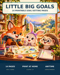 Little Big Goals colorful illustrated cover for a 14-page printable children's goal journal