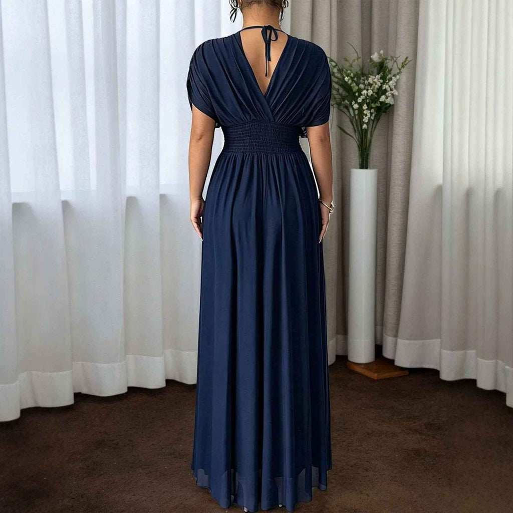 Long Flared Dress With Pleats At The Waist