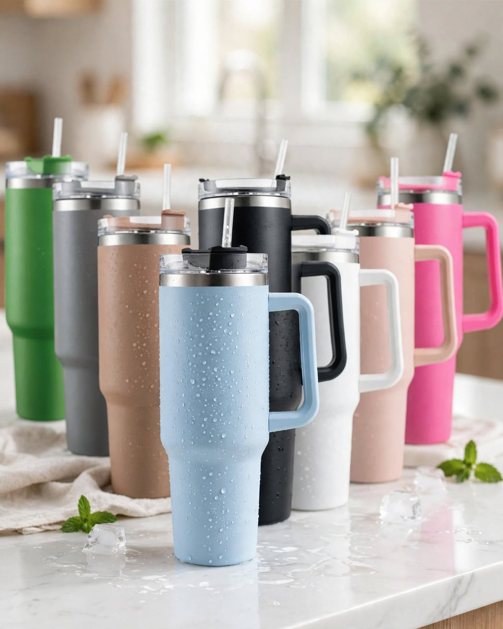 40oz Tumbler With Handle and Straw Lid – 1200ml Insulated Stainless Steel Tumbler, Cold 24H / Hot 12H, Leak-Proof, Cup Holder Friendly – 42+ Prints