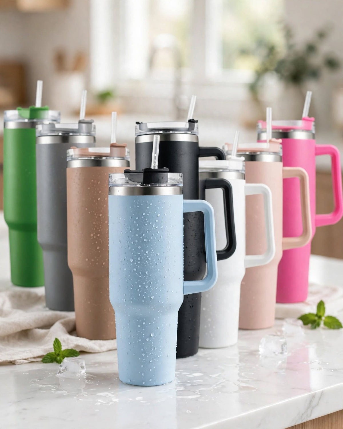 40oz Tumbler With Handle and Straw Lid – 1200ml Insulated Stainless Steel Tumbler, Cold 24H / Hot 12H, Leak-Proof, Cup Holder Friendly – 42+ Prints