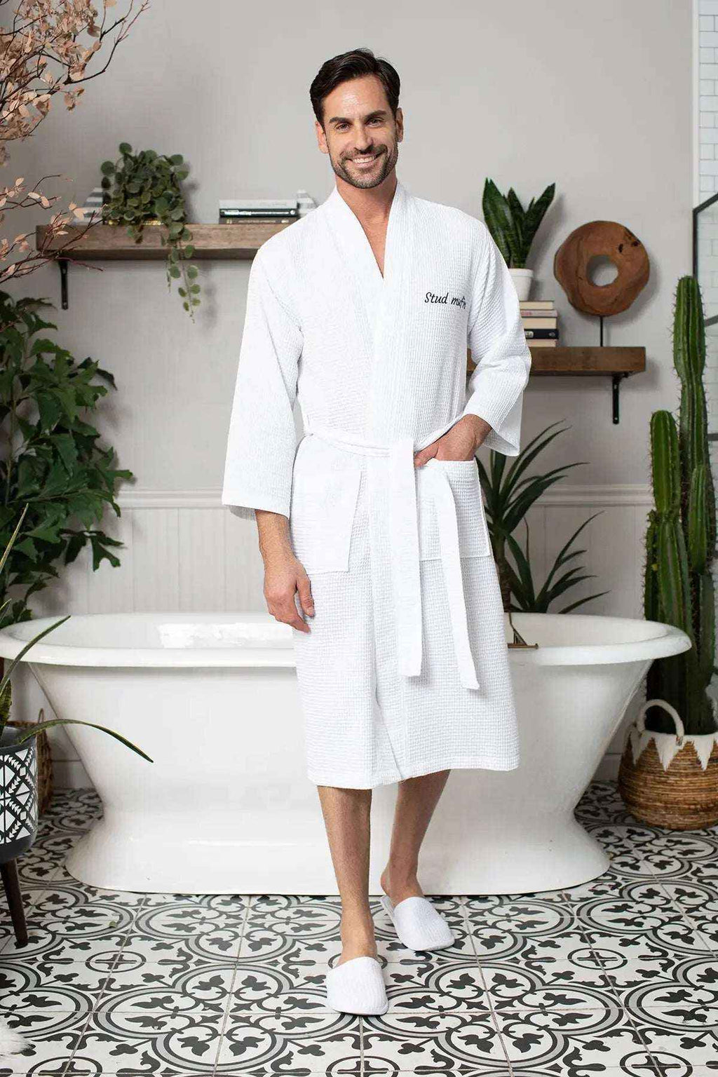 Men's Waffle Spa Bathrobe - Quick Dry, Lightweight Kimono