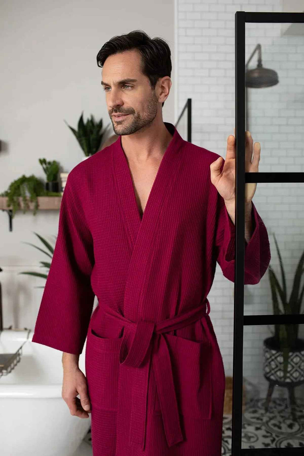 Men's Waffle Spa Bathrobe - Quick Dry, Lightweight Kimono