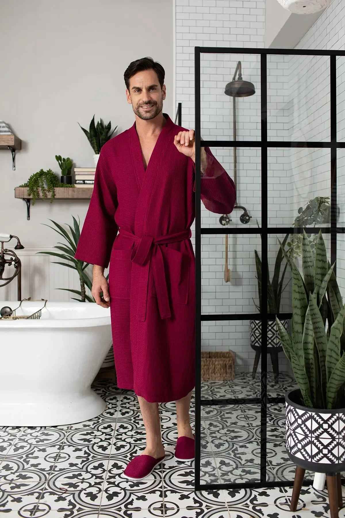 Men's Waffle Spa Bathrobe - Quick Dry, Lightweight Kimono