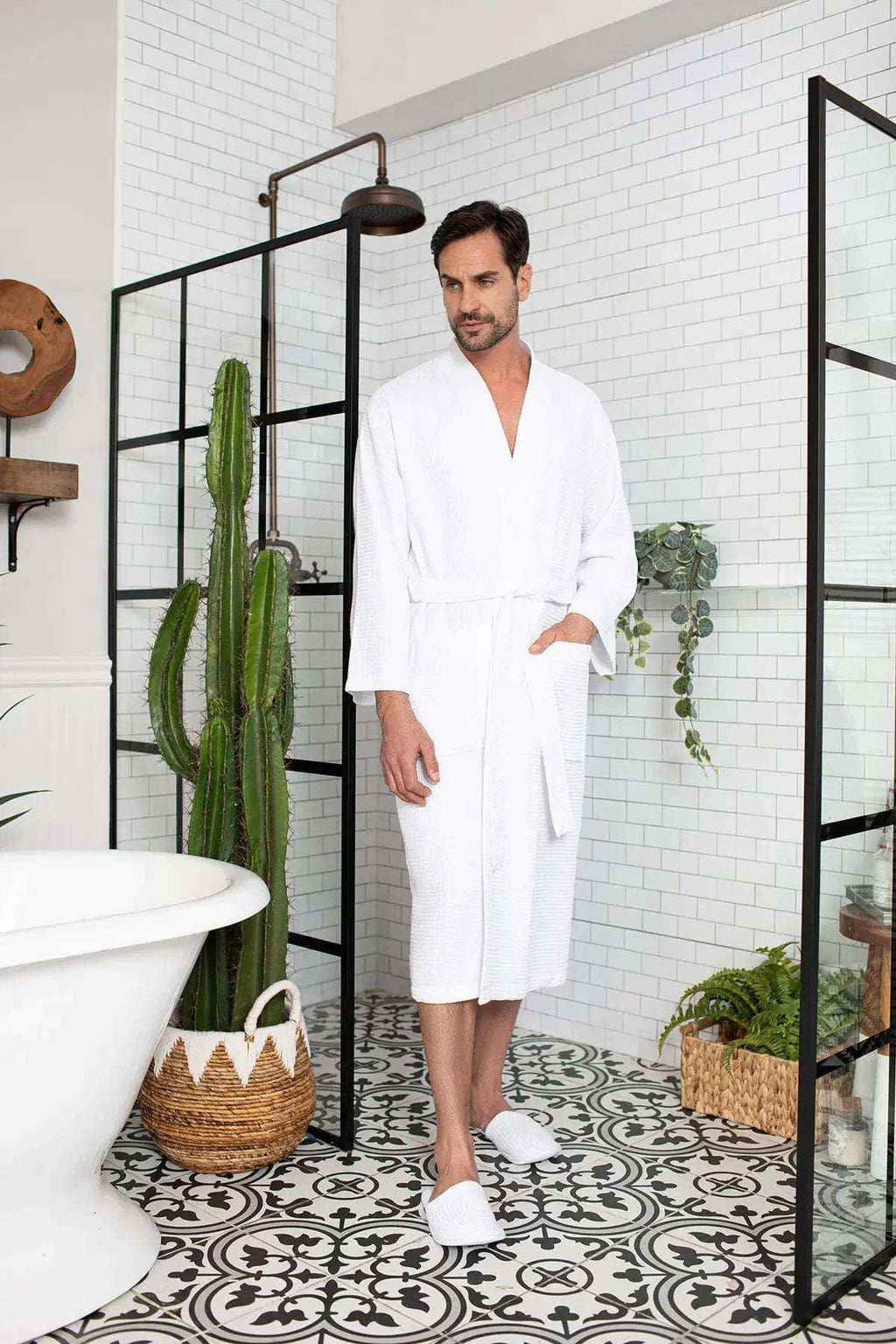 Men's Waffle Spa Bathrobe - Quick Dry, Lightweight Kimono