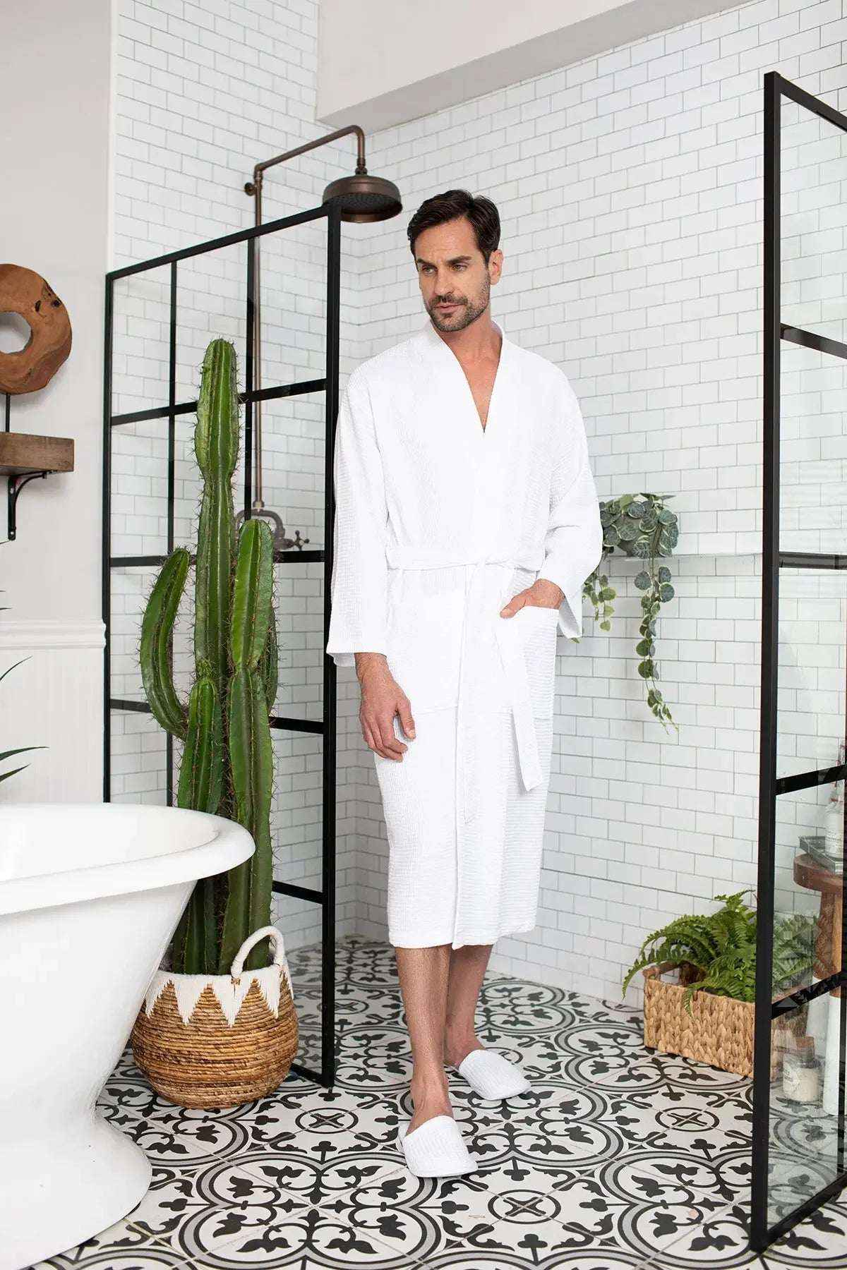 Men's Waffle Spa Bathrobe - Quick Dry, Lightweight Kimono